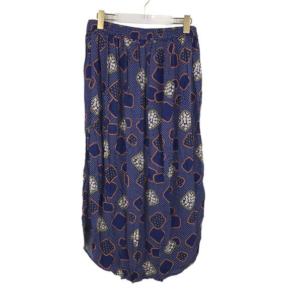 Odells Printed Button Front Midi Skirt L Drawstring Geometric Shirttail Slit - Picture 2 of 9